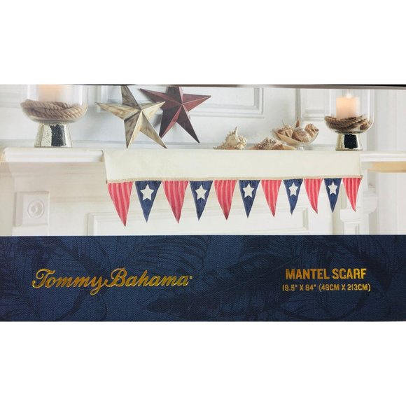 Tommy Bahama Mantel Scarf Stars and Stripes Banner Red White Blue Flag Patriotic - Picture 1 of 2